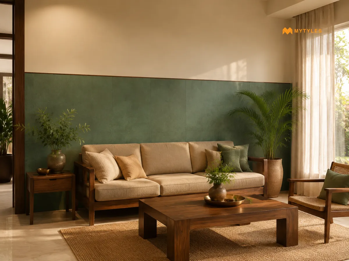 Green Rustic Matt Hal Wall Tile In Living Room